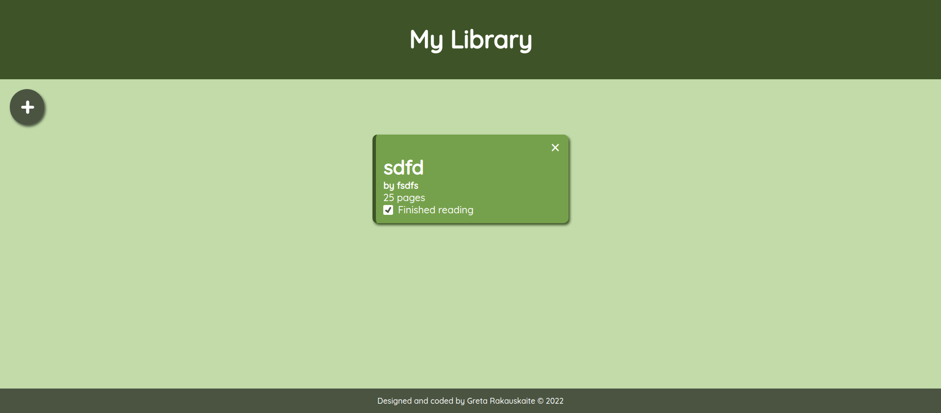 Screenshot of library page
