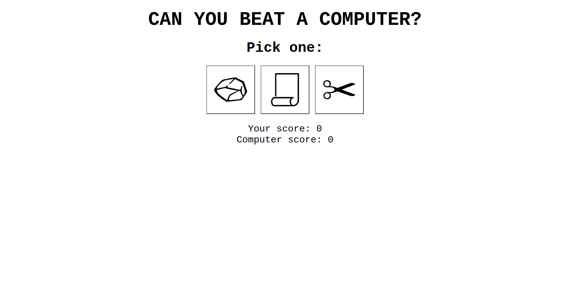 Screenshot of rock paper scissors game