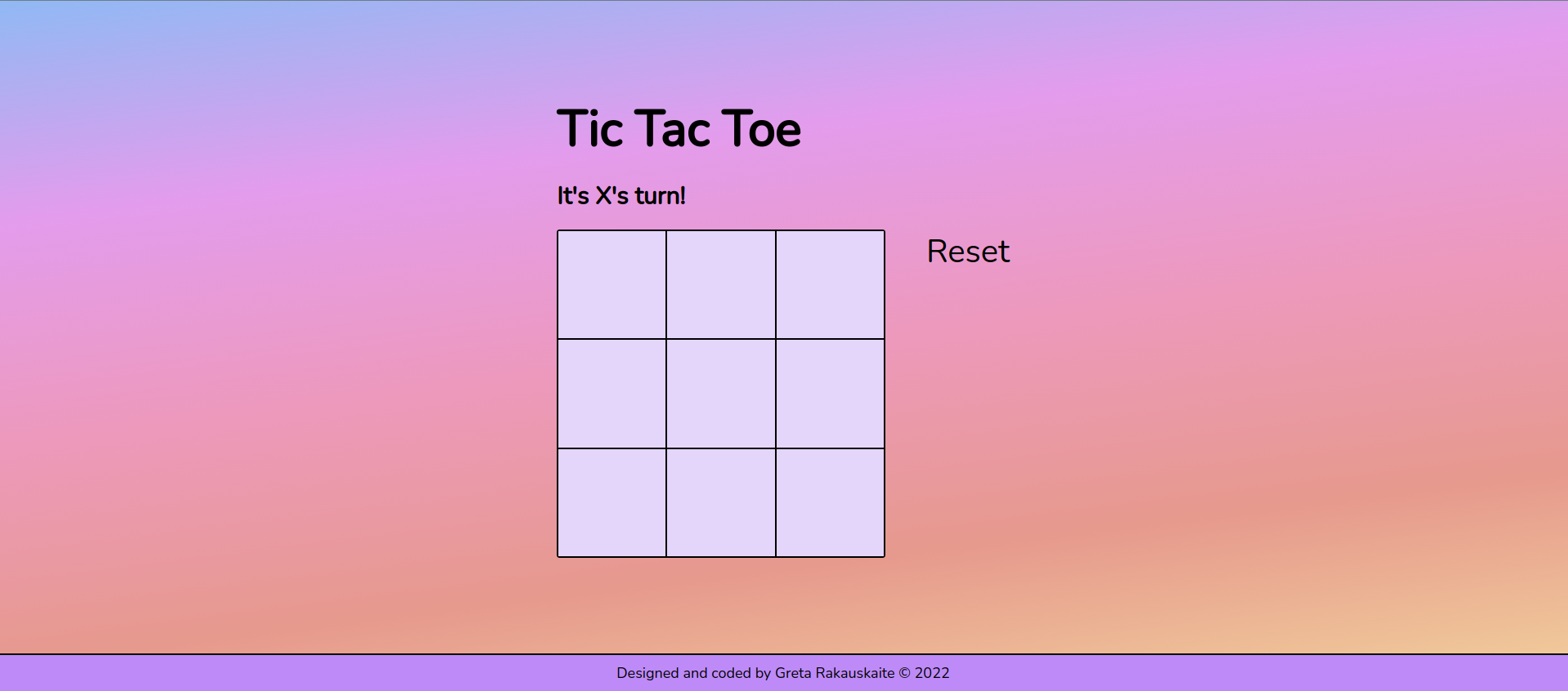 Screenshot of tic tac toe game website